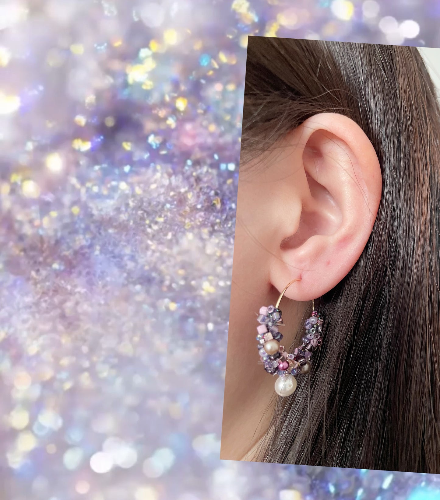 Pink Beaded Hoop Earrings