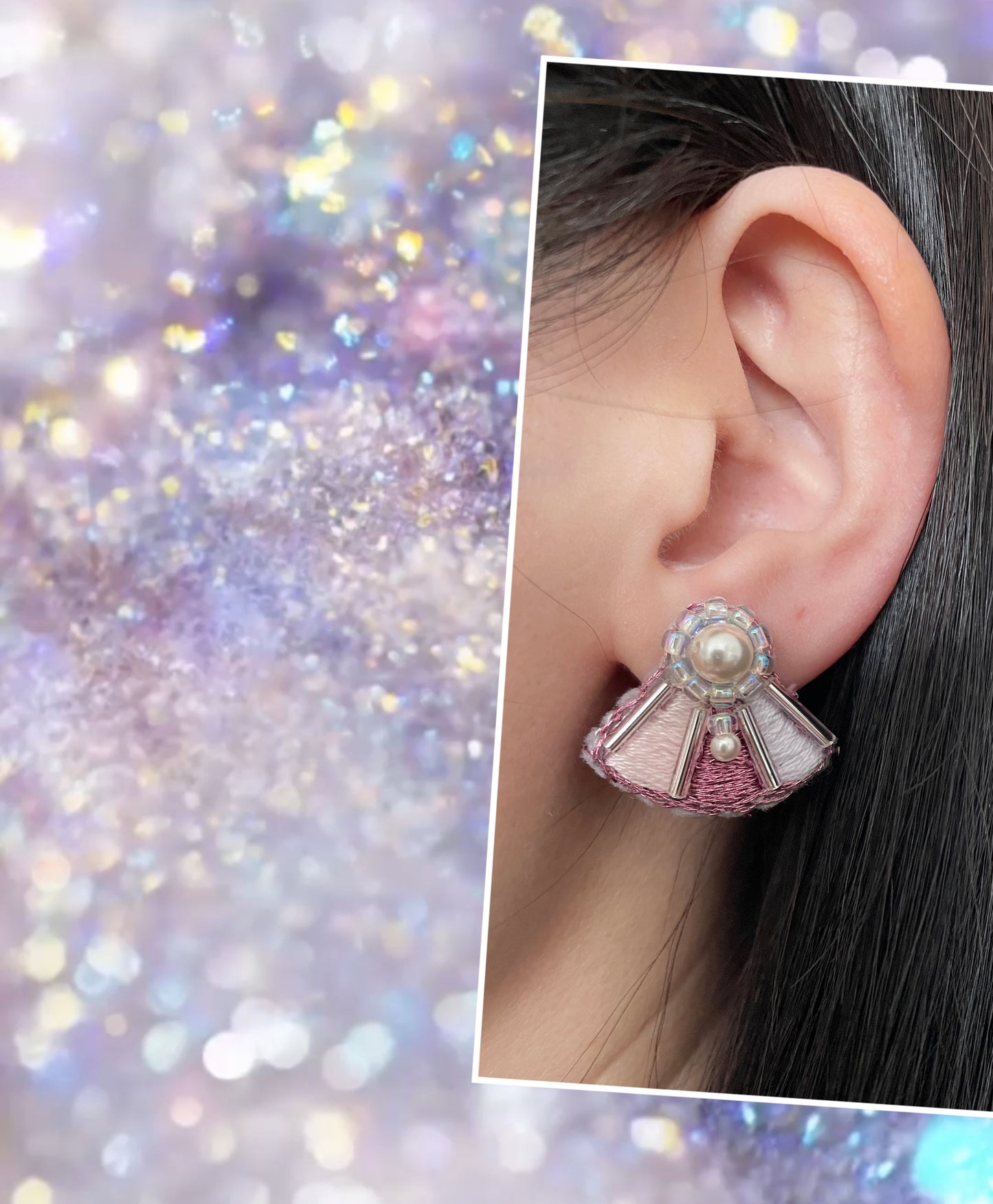 Fan Shape Embroidery Earrings