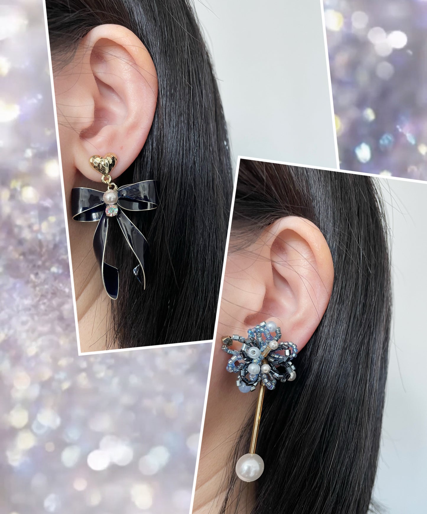 Navy Bow and Sparkle Earrings