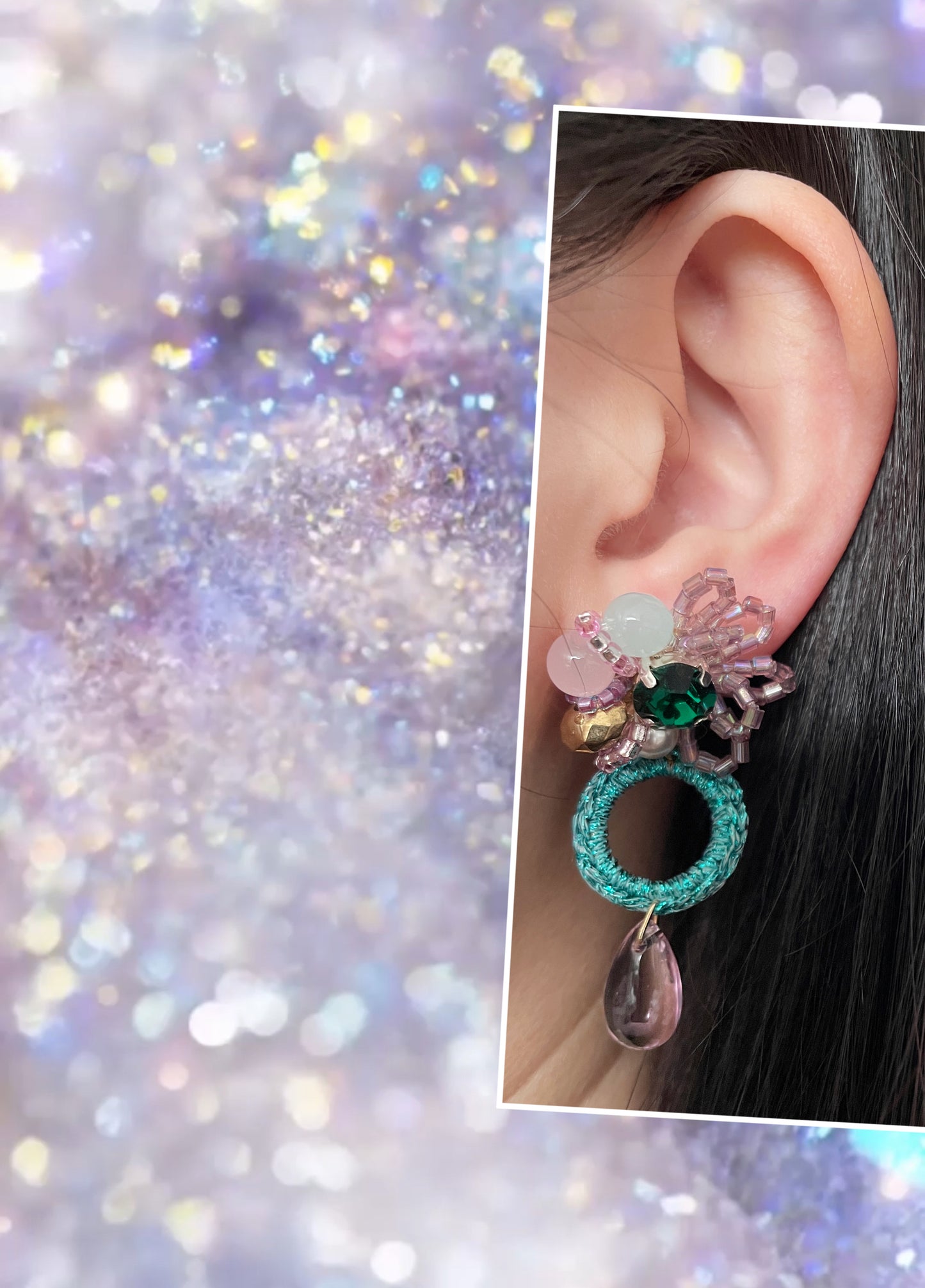 Crochet Hoop & Tear Drop Embellished Earrings