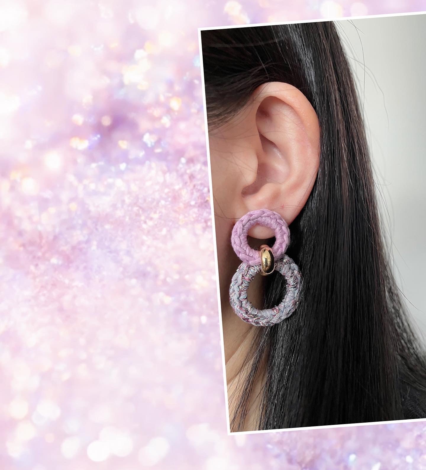 Pink Crochet Hoop Earrings