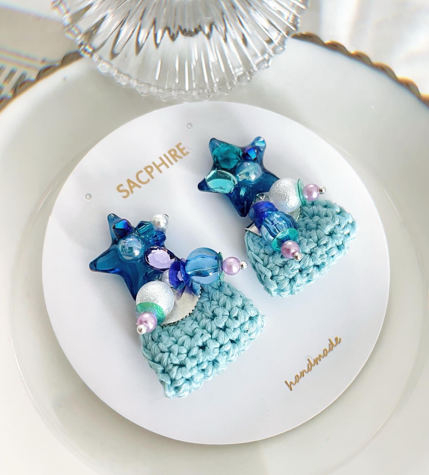 Dreamy Embellished Star Crochet Dangle Earrings