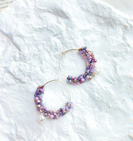 Pink Beaded Hoop Earrings