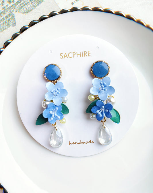 Denim Color Floral Earrings