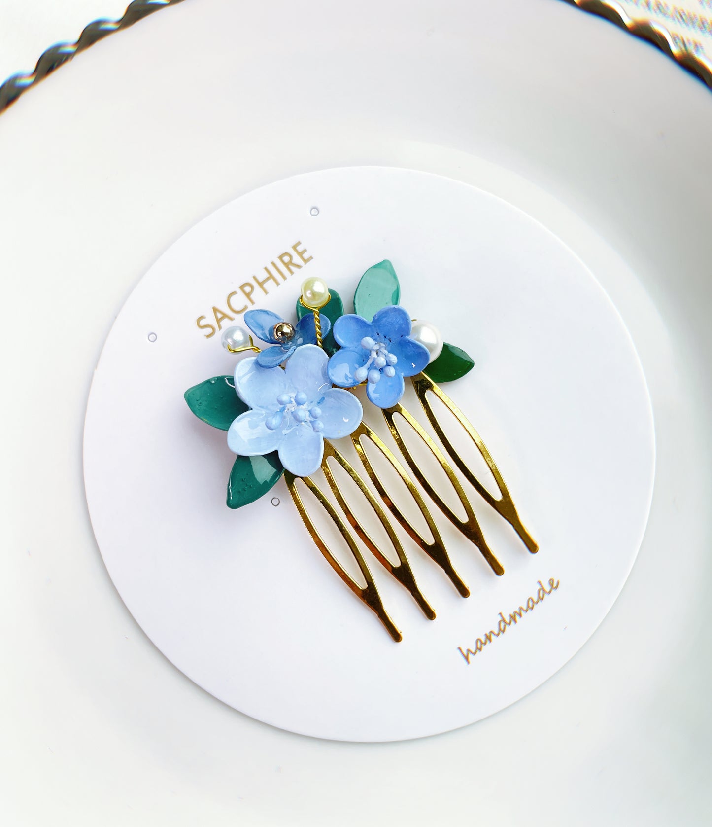 Denim Color Floral Hair Comb