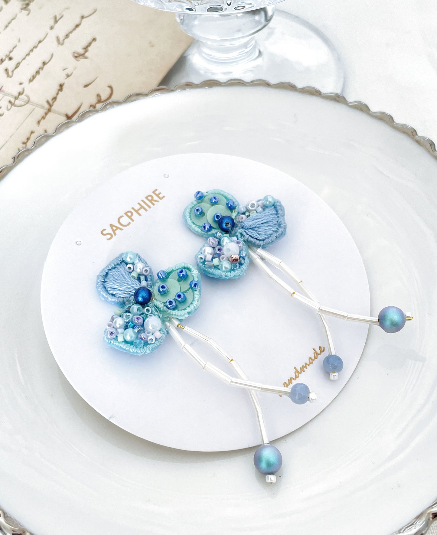 Ice Blue Embroidery Earrings