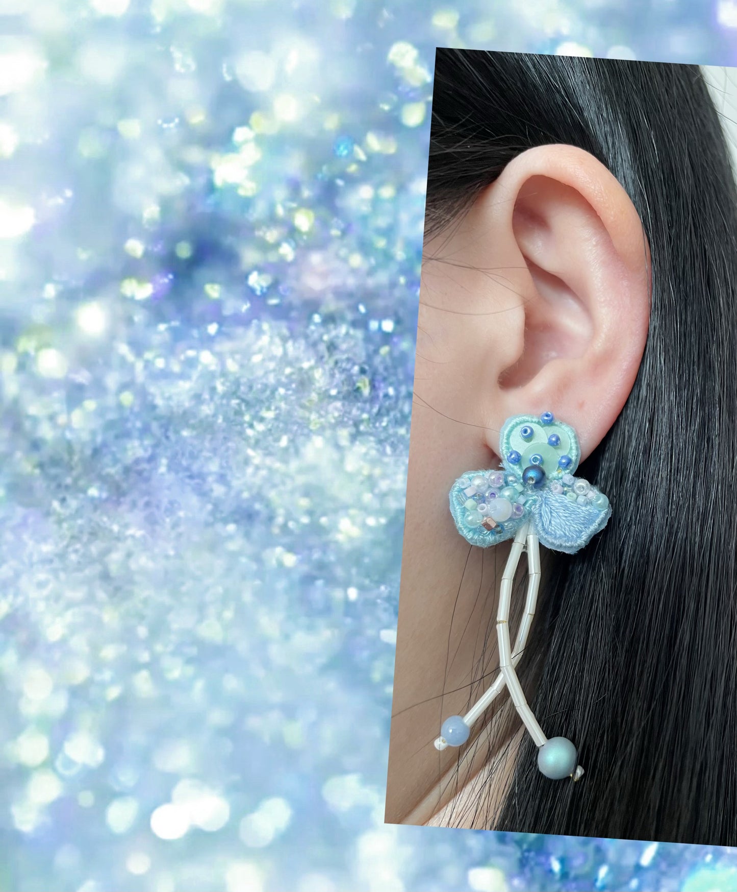 Ice Blue Embroidery Earrings