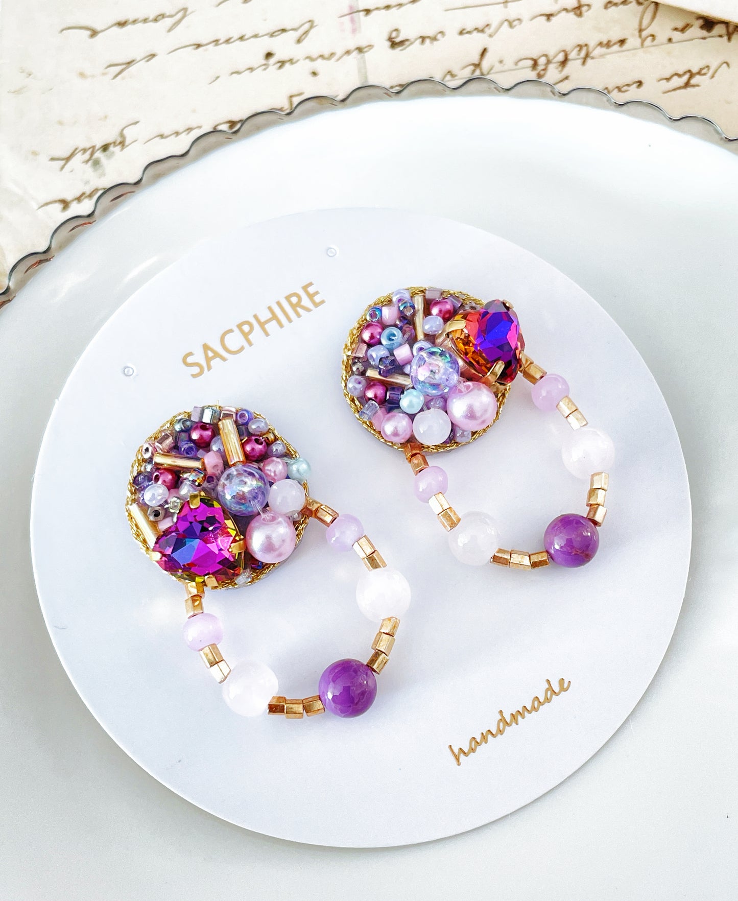 Dreamy Heart Shaped Crystal Embroidered Earrings