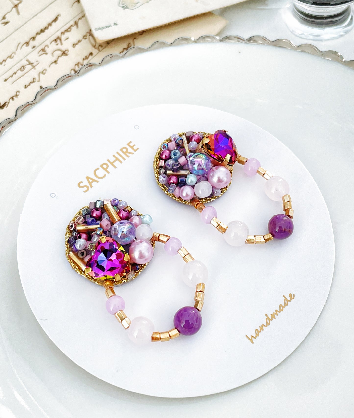 Dreamy Heart Shaped Crystal Embroidered Earrings