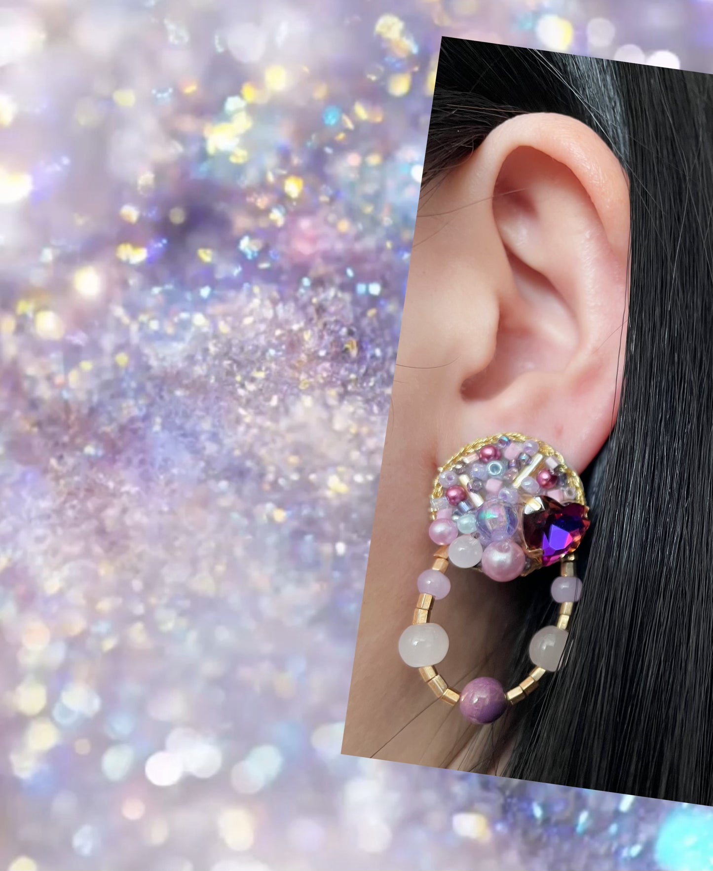 Dreamy Heart Shaped Crystal Embroidered Earrings