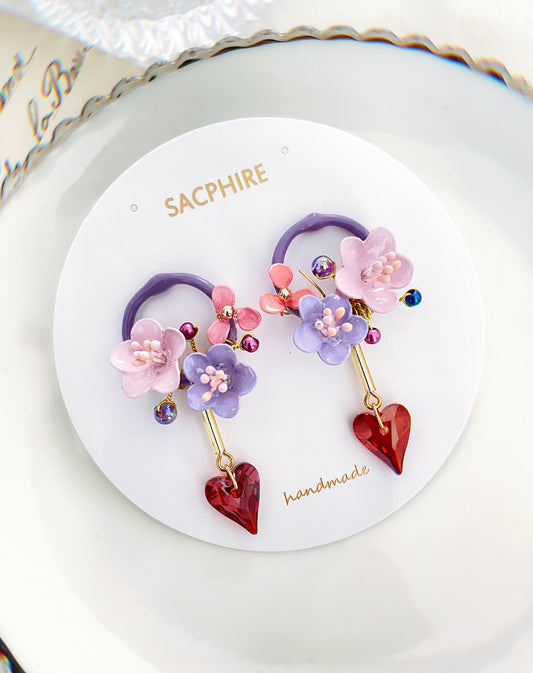 Floral Embellished Hoop Heart Shape Swarovski Crystal Earrings