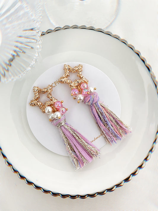 Pink Tassel & Star Earrings