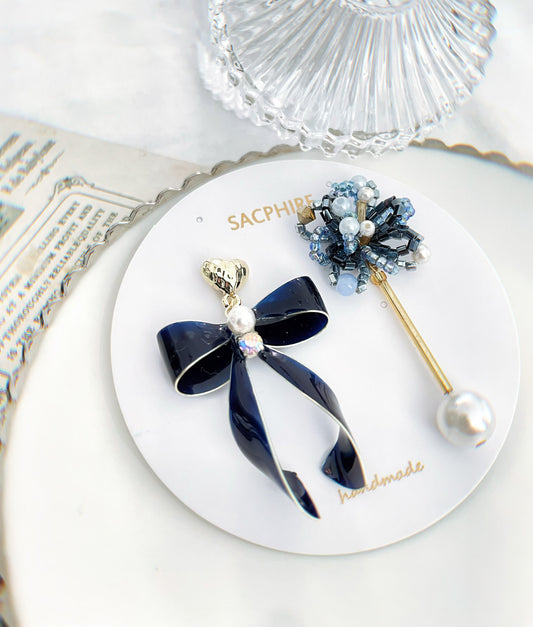 Navy Bow and Sparkle Earrings