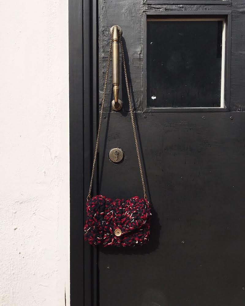 Burgundy Crochet Bag With Chain