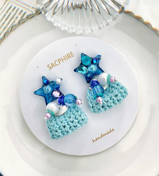 Dreamy Embellished Star Crochet Dangle Earrings