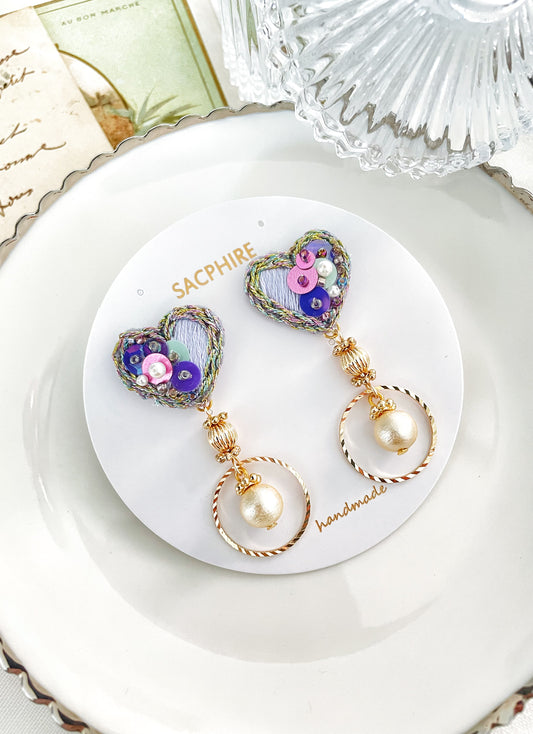 Embroidery Heart Shape Earrings