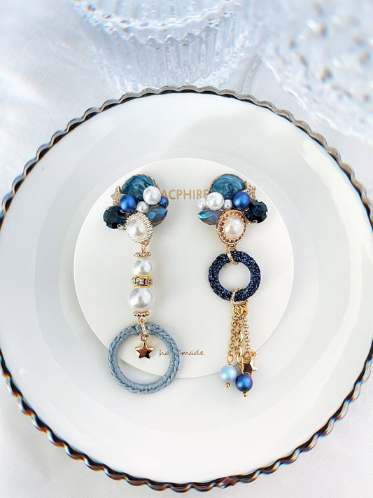 Starry Night Crochet Hoop Embellished Earrings